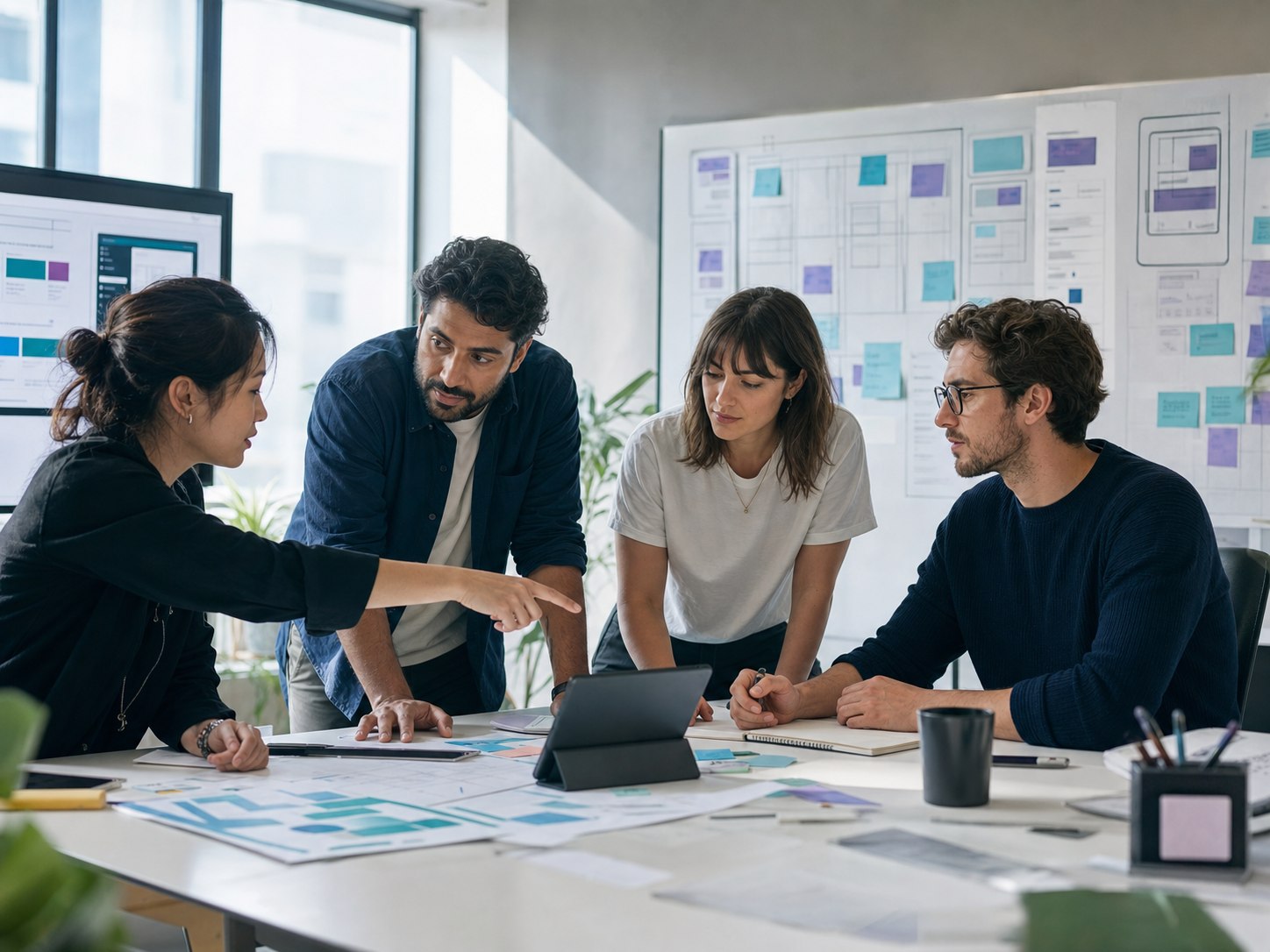 A digital product team discussing user experience and technology plans.