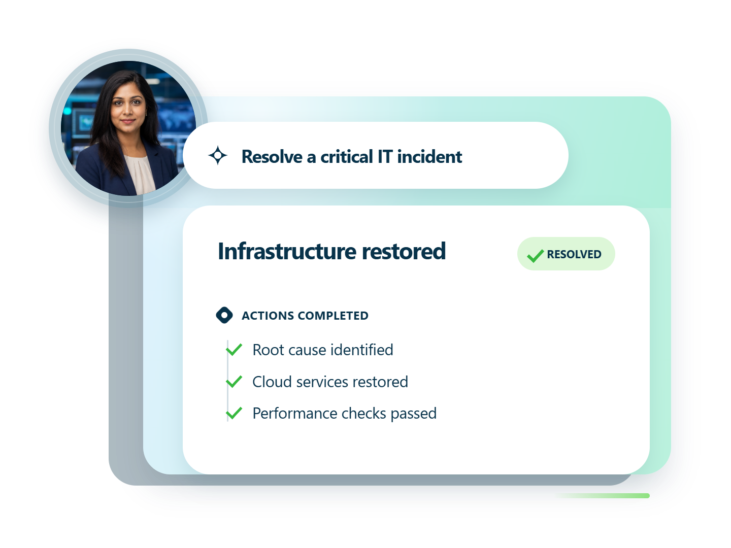 Illustrated enterprise technology workspace with connected business systems.